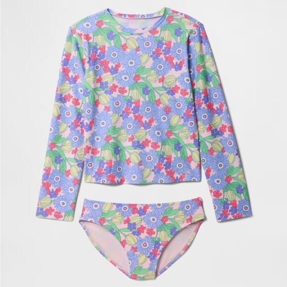 NWT GAP Girls' Floral Rashguard Swim Set - Size 10 - Picture 1 of 9